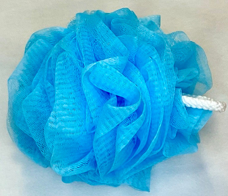 Picture of a light blue 6 inch loofah