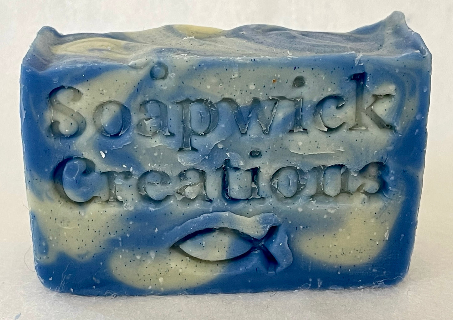 Picture of blue and moss colored linen scented soap bar