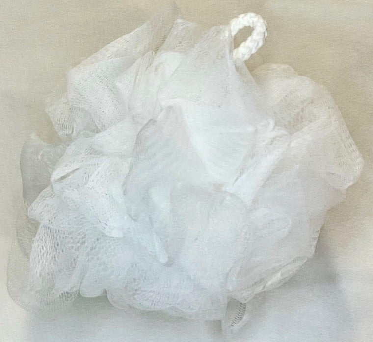 Picture of a white 6 inch loofah