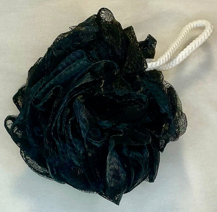 Picture of a black 6 inch loofah